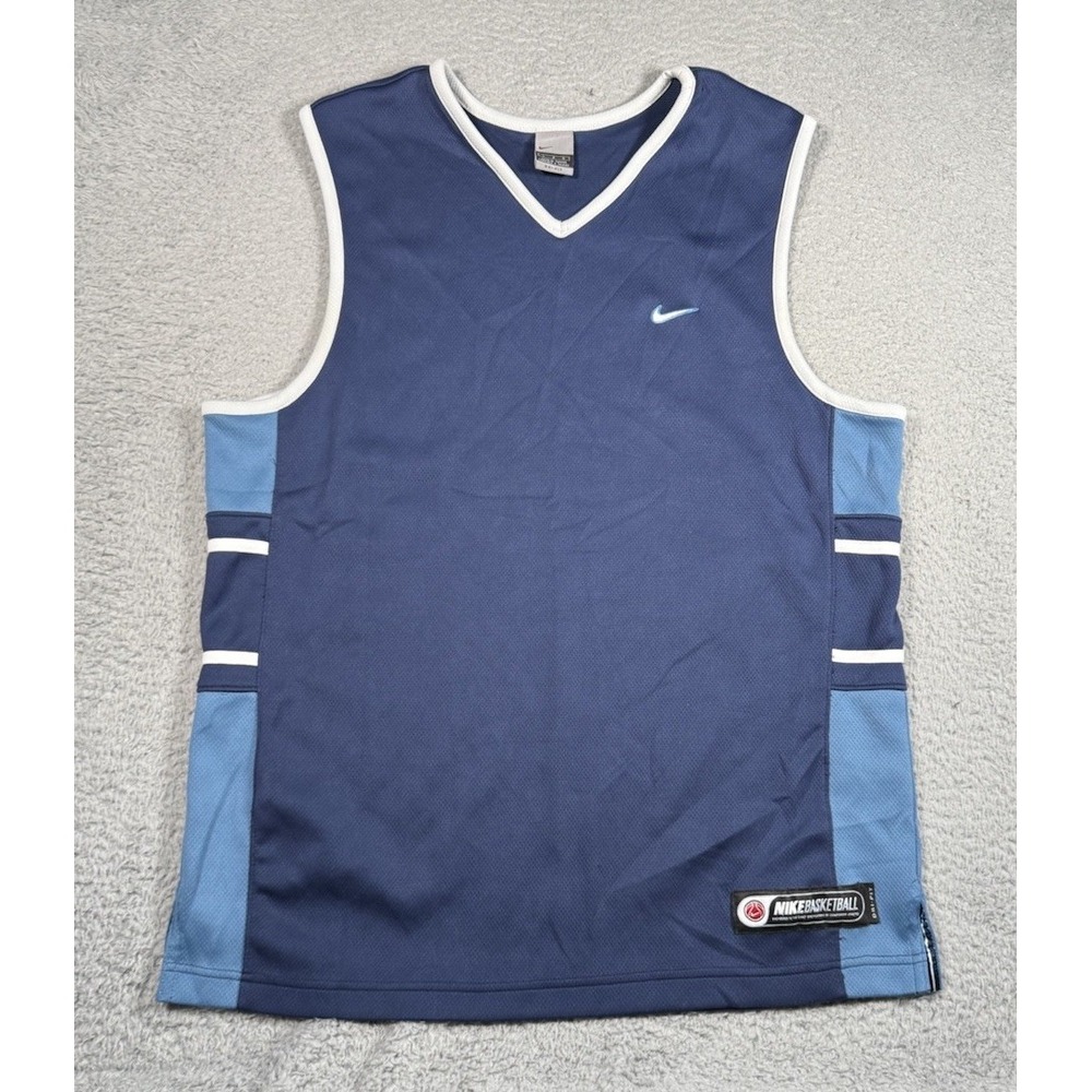 Vintage Y2K Nike Basketball Jersey‎ Mens Large Blue Swoosh Sleeveless Tank Top